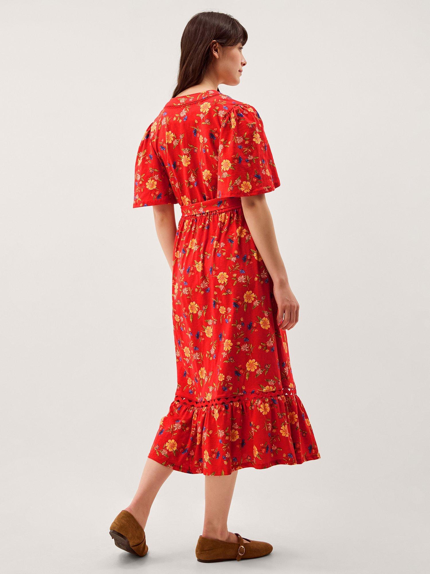 libby jersey midi shirt dress Monsoon Libby Floral Jersey Midi Dress, Red