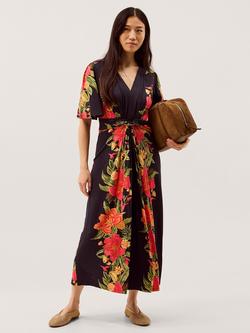 Monsoon Moana Floral Jersey Midi Dress, Navy, Navy