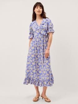 Monsoon Sian Ruffle Floral Dress, Blue/Multi, Blue/Multi