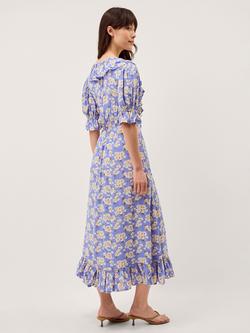 Monsoon Sian Ruffle Floral Dress, Blue/Multi - view 2, Blue/Multi
