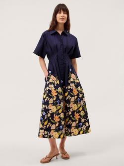 Monsoon Suri Floral Print Shirt Dress, Navy, Navy