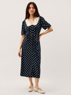 Monsoon Stella Polka Dot Jersey Midi Dress, Navy, Navy