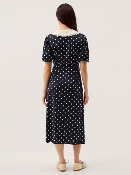 Monsoon Stella Polka Dot Jersey Midi Dress, Navy - view 2, Navy