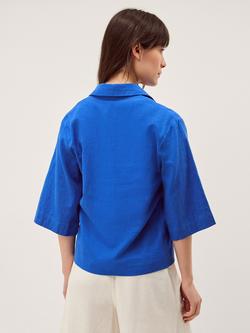 Monsoon Emily Linen Blend Shirt, Cobalt - view 2, Cobalt
