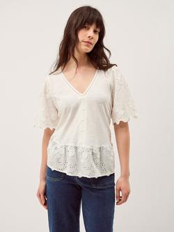 Monsoon Freya Fabric Mix Top, Ivory, Ivory