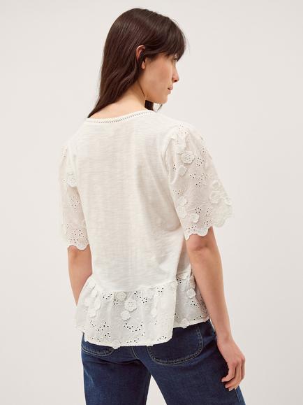 Monsoon Freya Fabric Mix Top, Ivory - view 2, Ivory
