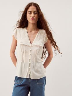 Monsoon Frannie Lace Collar Shirt, Ivory, Ivory