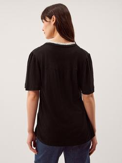 Monsoon Lucia Linen Blend Lace T-Shirt, Black - view 2, Black