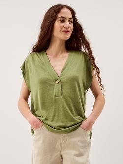 Monsoon Lucy Linen Blend T-Shirt, Khaki, Khaki