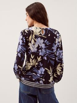Monsoon Nicolete Floral Linen Rich Top, Navy - view 2, Navy