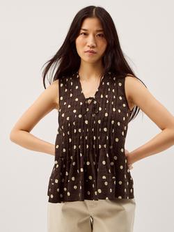 Monsoon Paris Polka Dot Pintuck Top, Chocolate, Chocolate