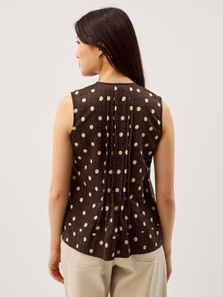 Monsoon Paris Polka Dot Pintuck Top, Chocolate - view 2, Chocolate