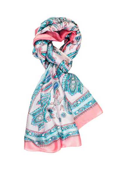 chesca Paisley Colour Block Scarf, Pink/Multi, Pink/Multi