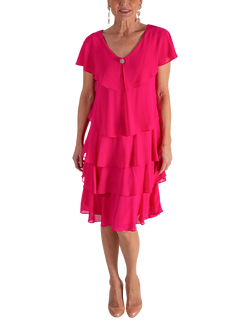 chesca Diamanté Detail Chiffon Tiered Dress, Hot Pink