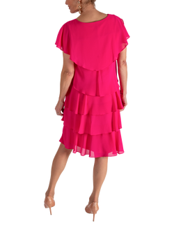 chesca Diamanté Detail Chiffon Tiered Dress - view 2, Hot Pink