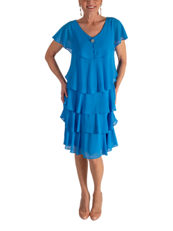 chesca Diamanté Detail Chiffon Tiered Dress, Marina