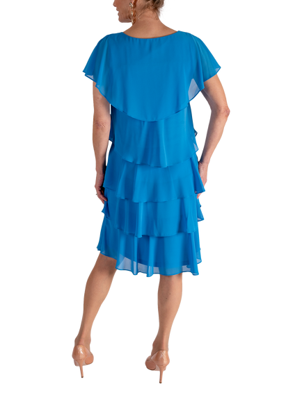 chesca Diamanté Detail Chiffon Tiered Dress - view 2, Marina