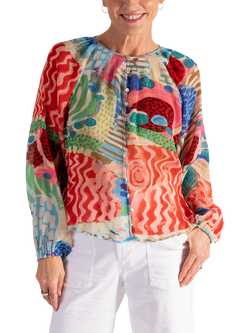 chesca Safari Print Plissé Chiffon Blouse, Multi, Multi