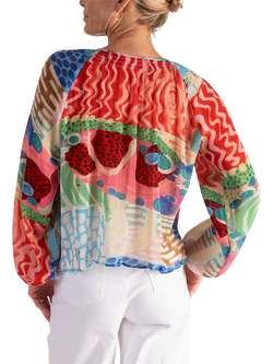 chesca Safari Print Plissé Chiffon Blouse, Multi - view 2, Multi