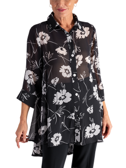 chesca Floral Silhouette Top, Black/White, Black/White