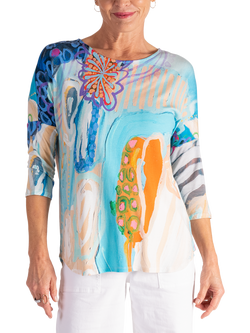 chesca Abstract Artistic Print Batwing Top, Multi, Multi