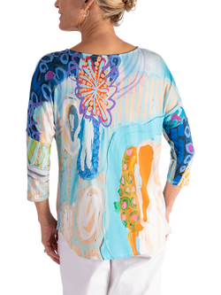 chesca Abstract Artistic Print Batwing Top, Multi - view 2, Multi