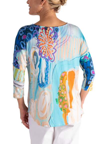 chesca Abstract Artistic Print Batwing Top, Multi - view 2, Multi