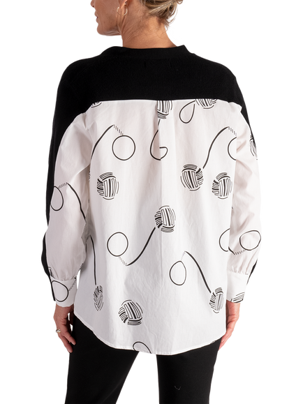 chesca Graphic Mixed Fabric Top, Black/White - view 2, Black/White
