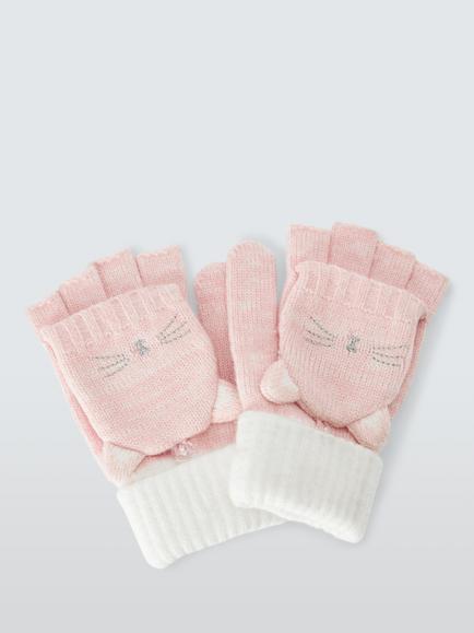 John Lewis Kids' Cat Flip Top Gloves, Pink, Pink