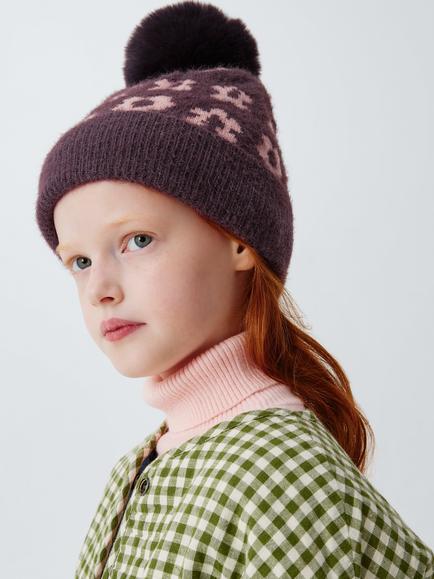 John Lewis Kids' Floral Bobble Hat, Purple, Purple
