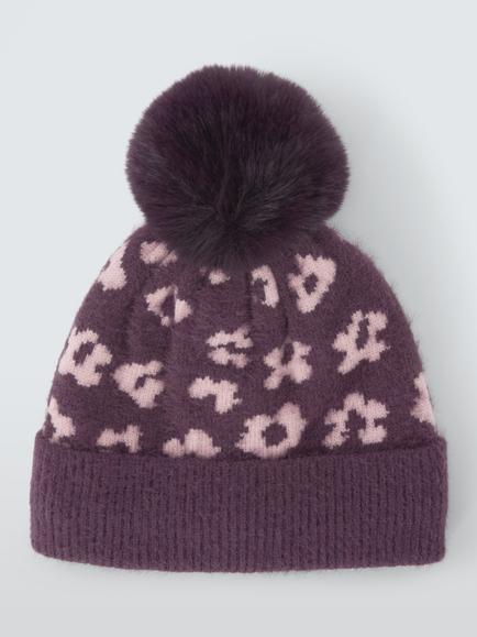 John Lewis Kids' Floral Bobble Hat, Purple - view 2, Purple