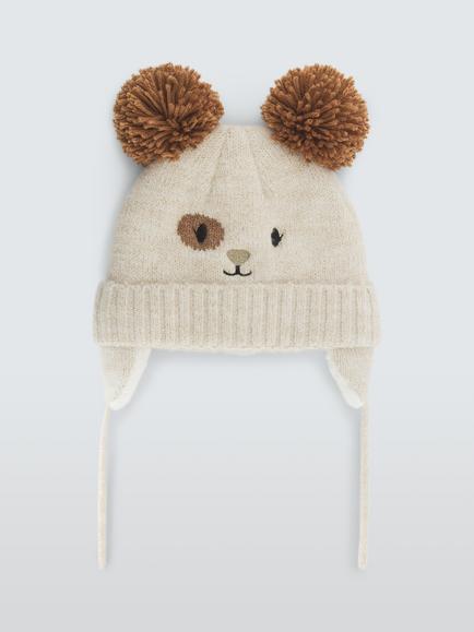 John Lewis Kids' Bear Beanie Hat, White - view 2, White