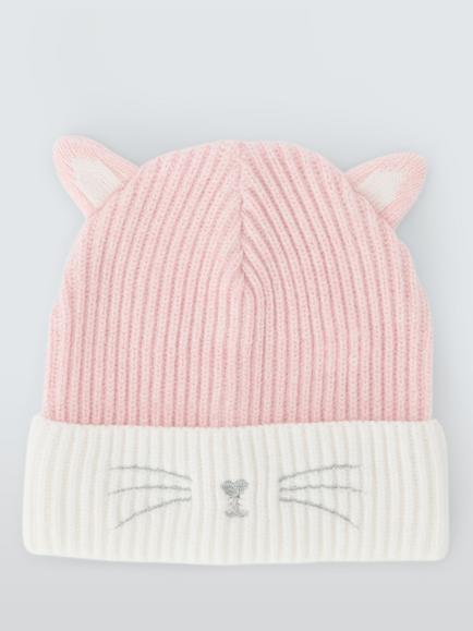 John Lewis Kids' Cat Beanie Hat, Pink - view 2, Pink