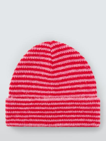 John Lewis Kids' Stripe Beanie Hat, Pink - view 2, Pink