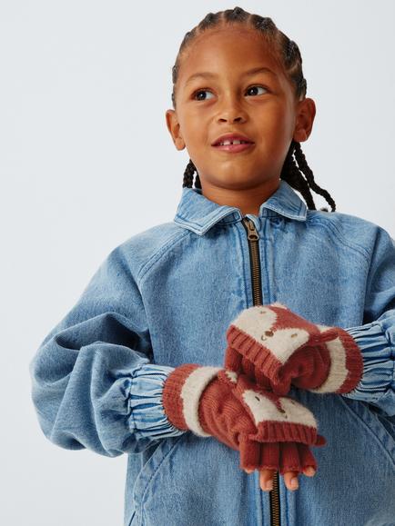 John Lewis Kids' Fox Flip Top Gloves, Orange - view 2, Orange