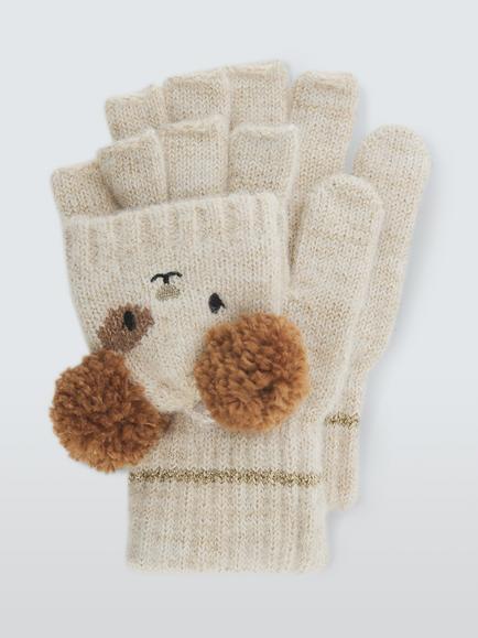 John Lewis Kids' Bear Flip Top Gloves, White, White