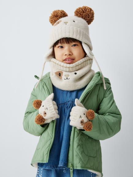 John Lewis Kids' Bear Flip Top Gloves, White - view 2, White