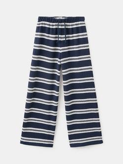 Mango Kids' Striped Knit Wide-Leg Lounge Trousers, Navy, Navy