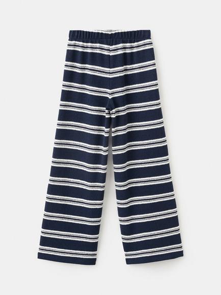Mango Kids' Striped Knit Wide-Leg Lounge Trousers, Navy - view 2, Navy