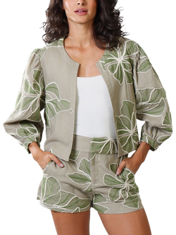 Traffic People Paddle Floral Pure Linen Jacket, Green, Green