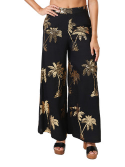 Traffic People Rene Palms of Gold Wide Leg Trousers, Black/Gold, Black/Gold