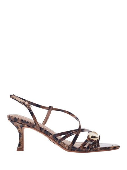 Moda in Pelle Maleni Patent Leather Print Kitten Heel Strappy Sandals, Black/Brown, Black/Brown