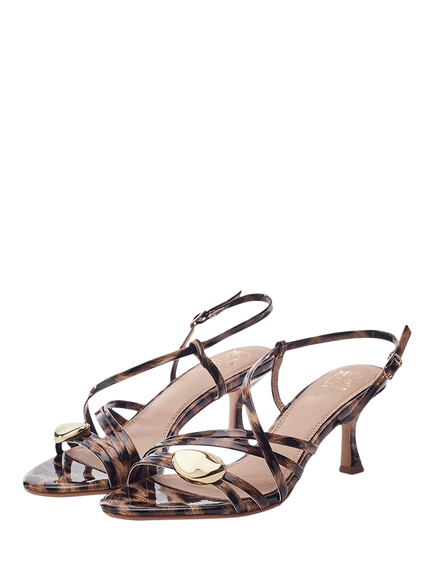 Moda in Pelle Maleni Patent Leather Print Kitten Heel Strappy Sandals, Black/Brown - view 2, Black/Brown