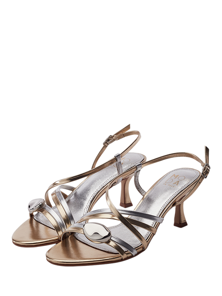 Moda in Pelle Maleni Patent Porvair Kitten Heel Strappy Sandals, Silver/Gold - view 2, Silver/Gold