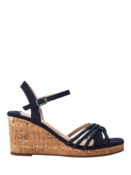 Moda in Pelle Nernie Porvair Wedge Heel Embellished Sandals, Navy, Navy