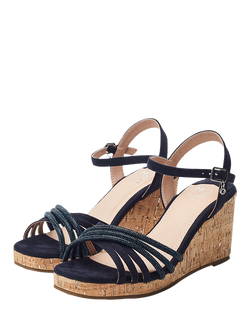 Moda in Pelle Nernie Porvair Wedge Heel Embellished Sandals, Navy - view 2, Navy