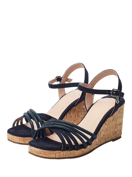 Moda in Pelle Nernie Porvair Wedge Heel Embellished Sandals, Navy - view 2, Navy