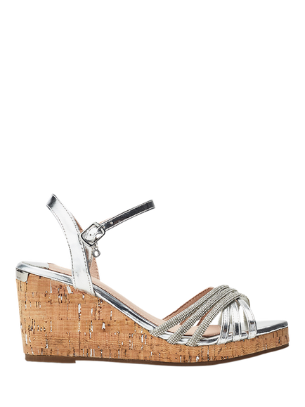 Moda in Pelle Nernie Leather Wedge Heel Embellished Sandals, Silver, Silver