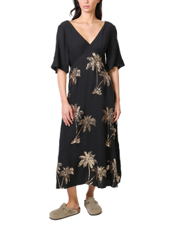 Traffic People Blythe Palms of Gold Midi Dress, Black, Black