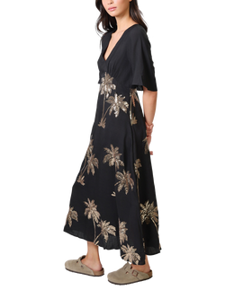 Traffic People Blythe Palms of Gold Midi Dress, Black - view 2, Black